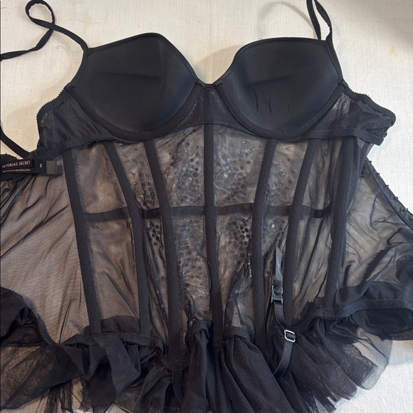Victoria's Secret Black Rhinestone Embellished Corset Sz 34C - Picture 7 of 12
